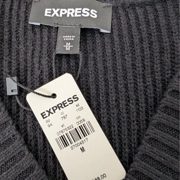 NEW Express Ribbed Maxi Dress Womens Size Medium Black Stretch V Neck Long - Picture 6 of 12